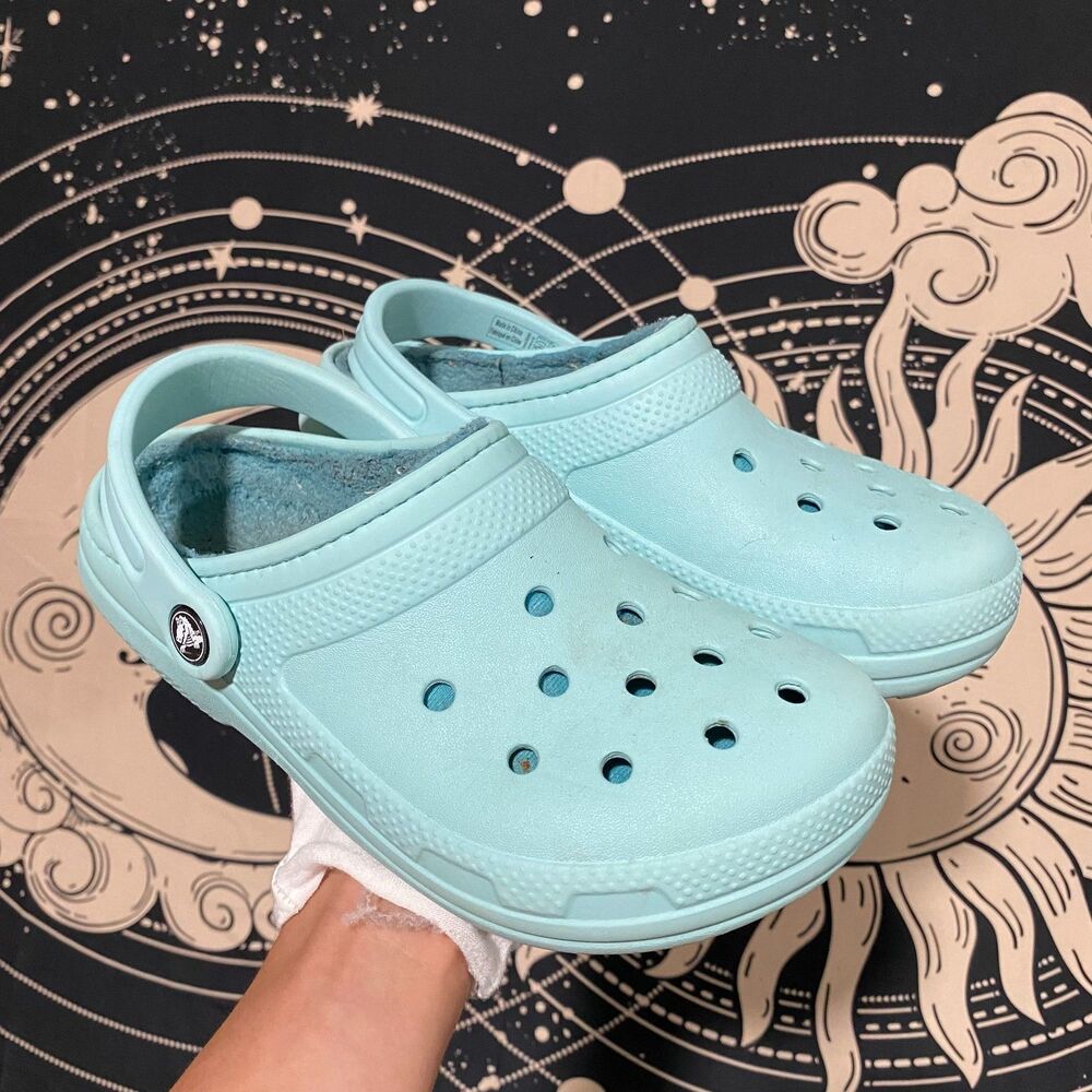 Crocs 203591 Clog Shoe Unisex M4/W6 Blue Slingback Classic Faux Fur Lined Casual